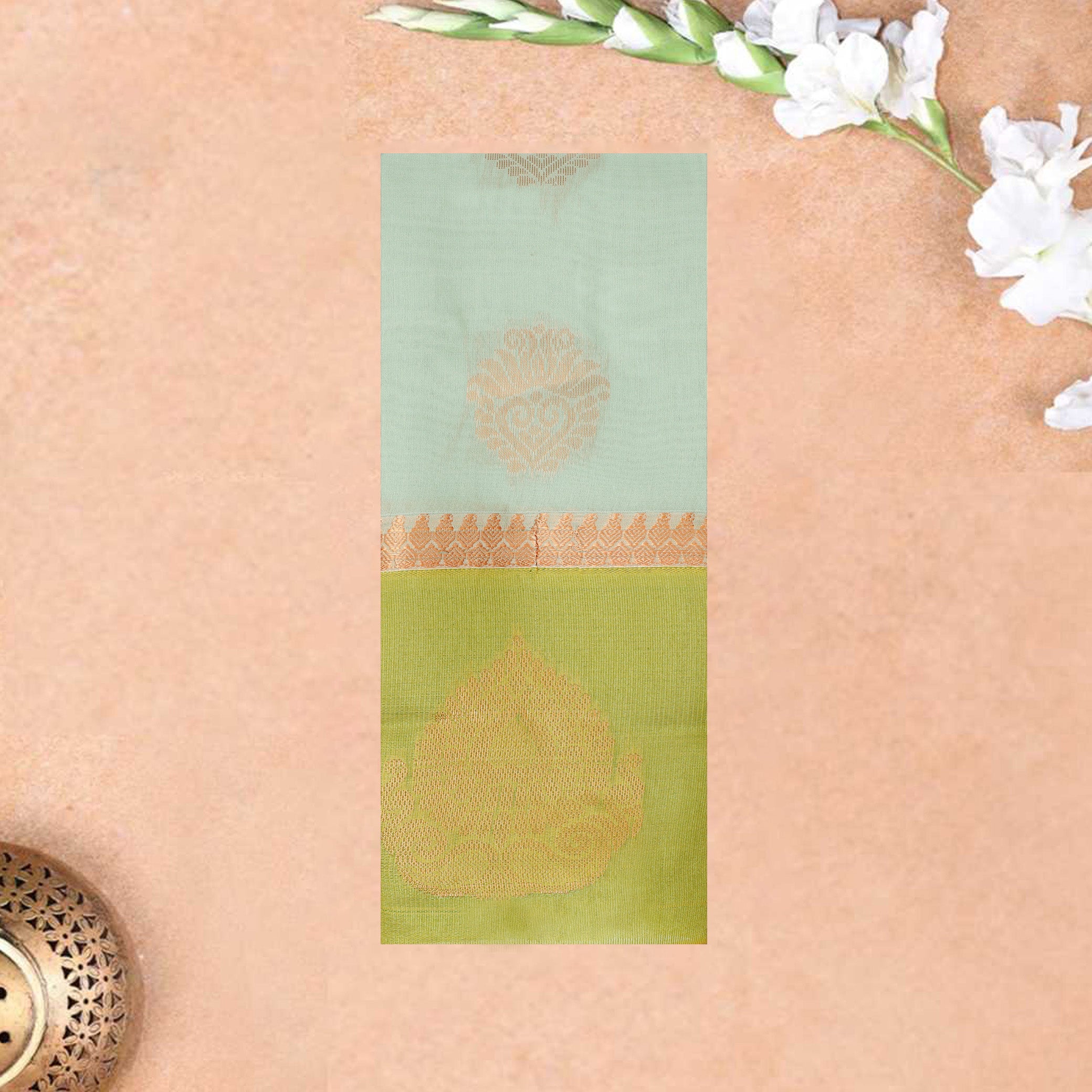 Pale Green  With  Lime Green Border Silk Cotton Saree