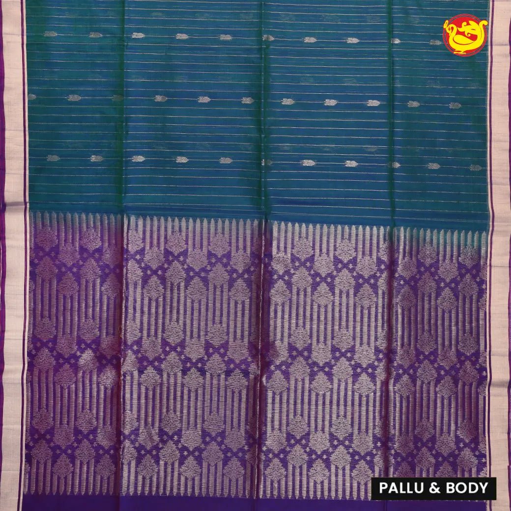 Green With Purple Pure Silk Cotton Saree - Thenianantham