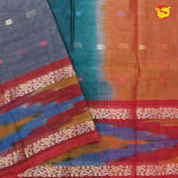 Gray With Red Pure Bengal Cotton Saree without Blouse