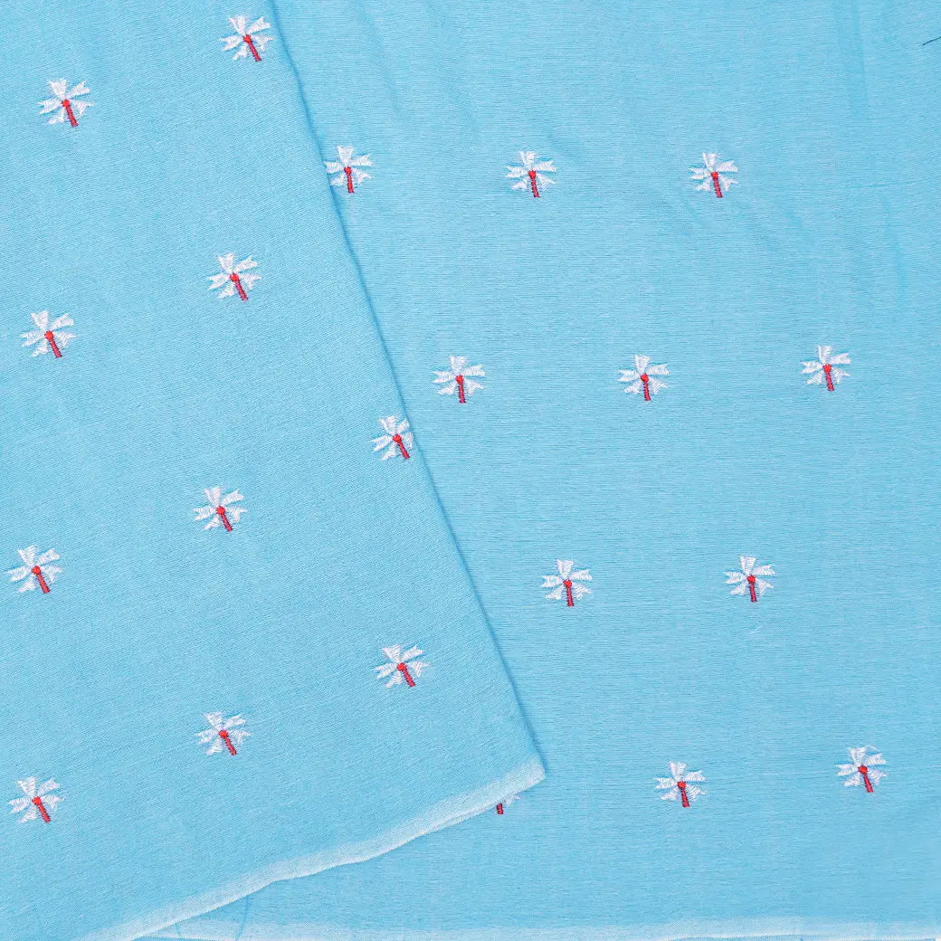 Sky blue Linen Cotton Saree with Contrast Blouse