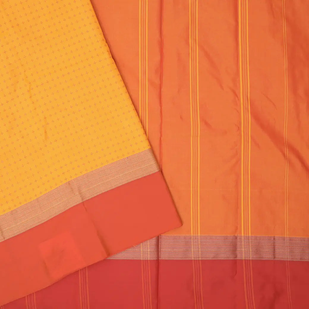 Yellow-Orange  With Dark Red Border  Arani Silk Saree