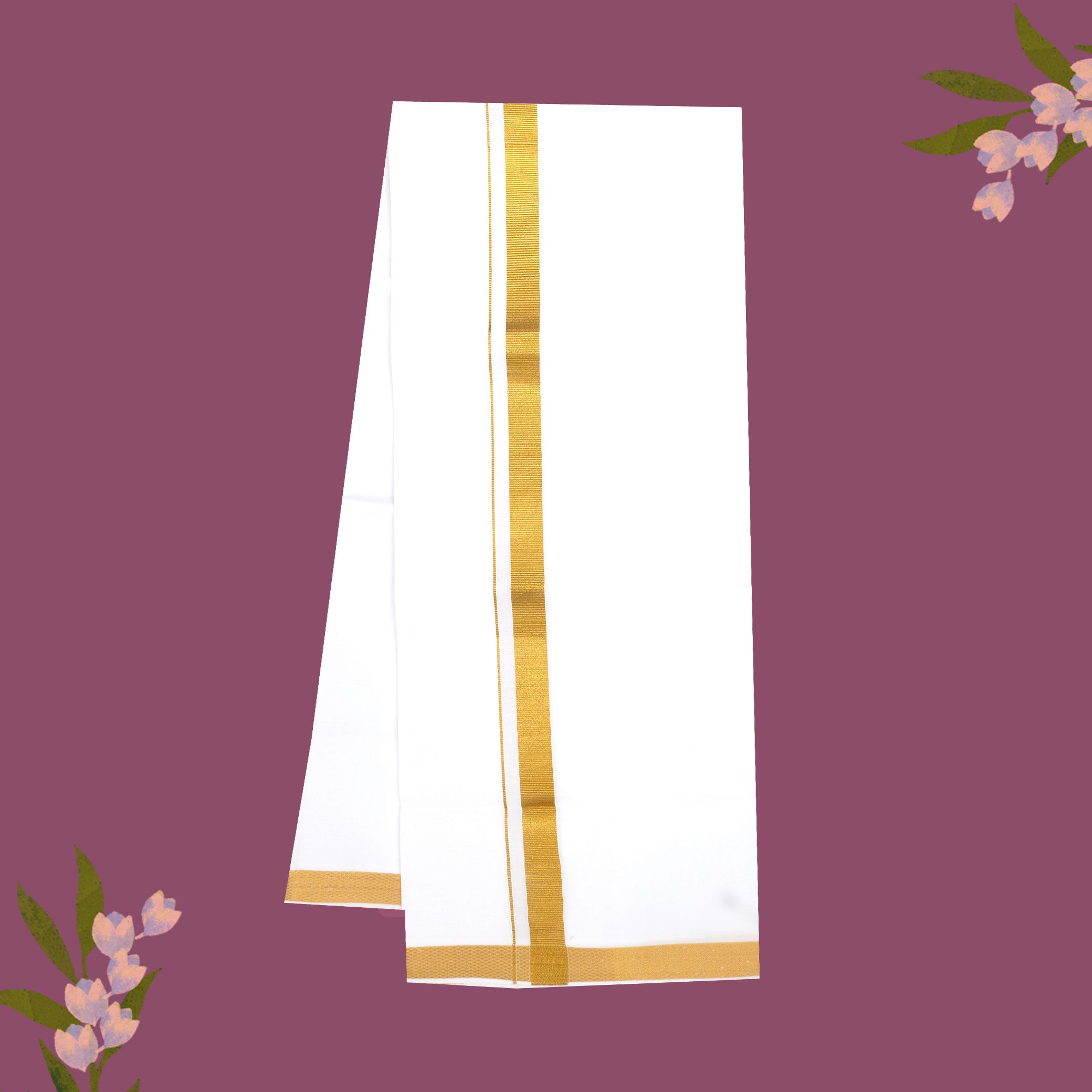 White with Golden  Border Single Layer Cotton Men’s Dhoti