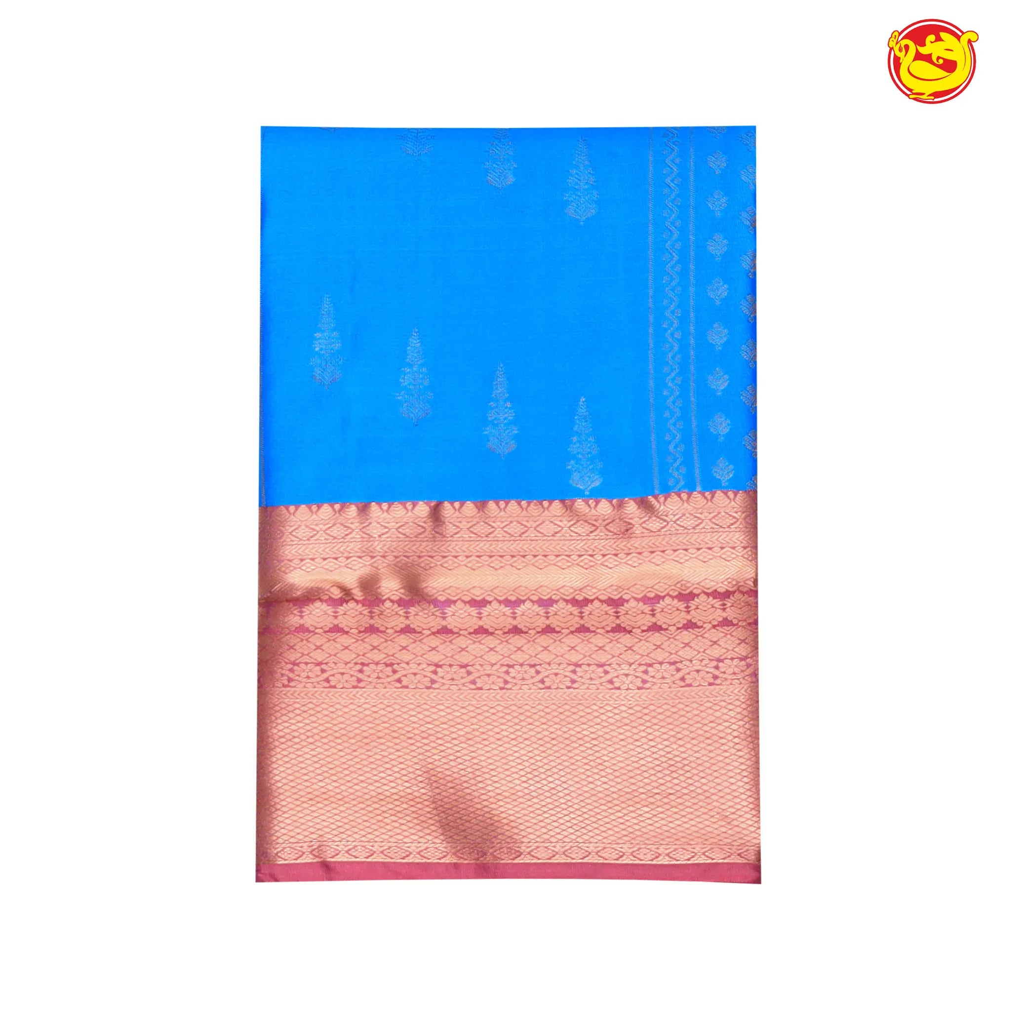 Dark Sky Blue with Red Soft Silk Saree