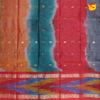 Gray With Red Pure Bengal Cotton Saree without Blouse