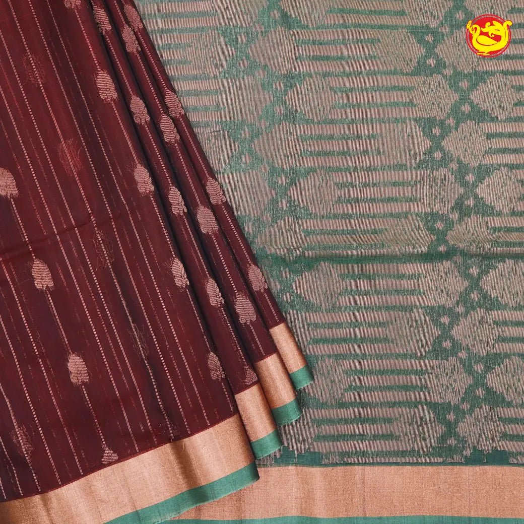 Maroon With Green Pure Silk Cotton Saree