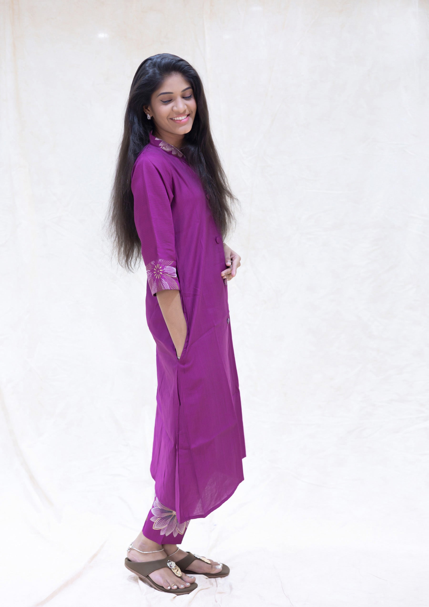 Aadhira- Deep purple color Ladies Branded Co-ord-set Readymade
