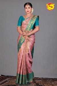 Pink Wedding Silk Saree With Peacock Green Pallu - Thenianantham