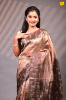 Golden with Copper Border Tissue Crush With Floral Digital Prints Saree