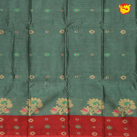 Mint Green with  Red Pure Bengal Cotton Saree without Blouse