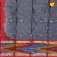 Gray With Red Pure Bengal Cotton Saree without Blouse