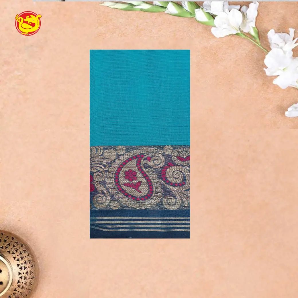 Rama Blue with Blue Pure Chettinad Cotton Saree without Blouse