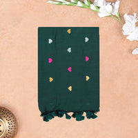 Bottle Green Linen Cotton Saree with Contrast Blouse