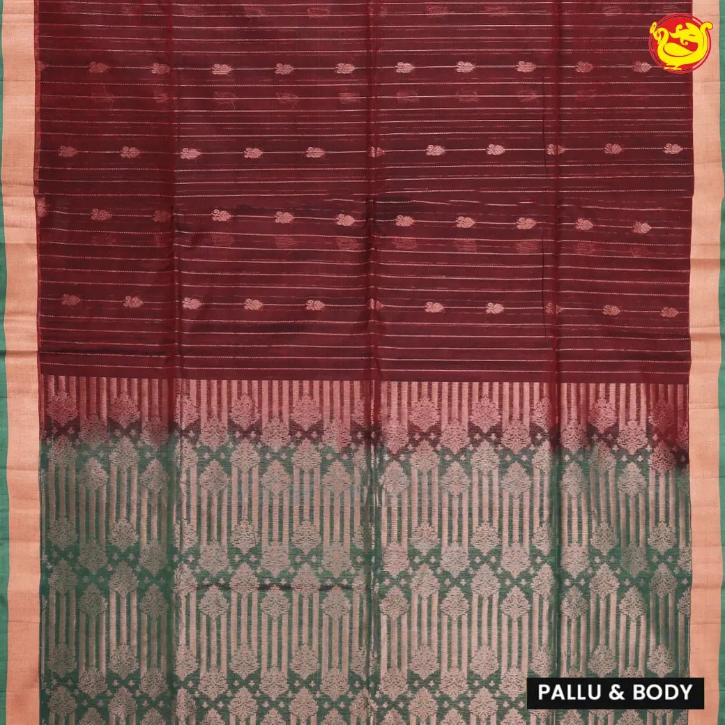 Maroon With Green Pure Silk Cotton Saree - Thenianantham