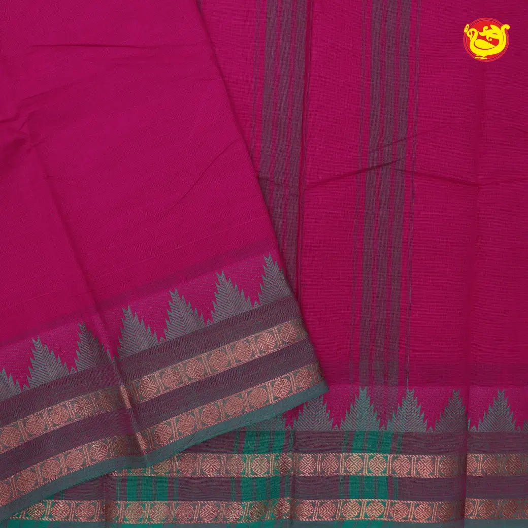 Pink with Green Pure Chettinad Cotton Saree  without Blouse