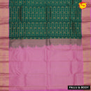 Green with Pink Checked in Peacock venkatagiri Silk Saree