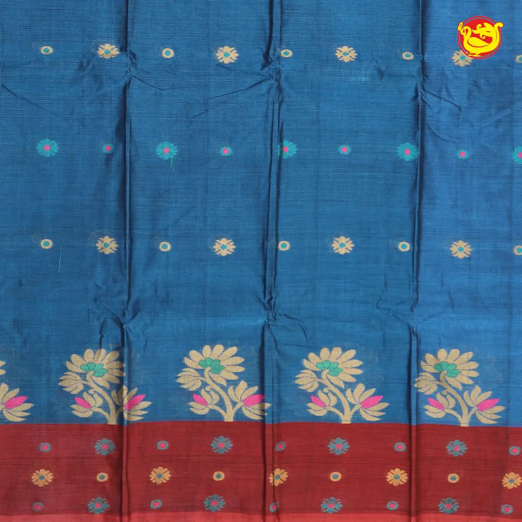 Light Blue with Maroon Pure Bengal Cotton Saree without Blouse