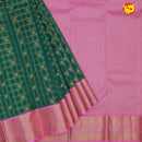 Green with Pink Checked in Peacock venkatagiri Silk Saree