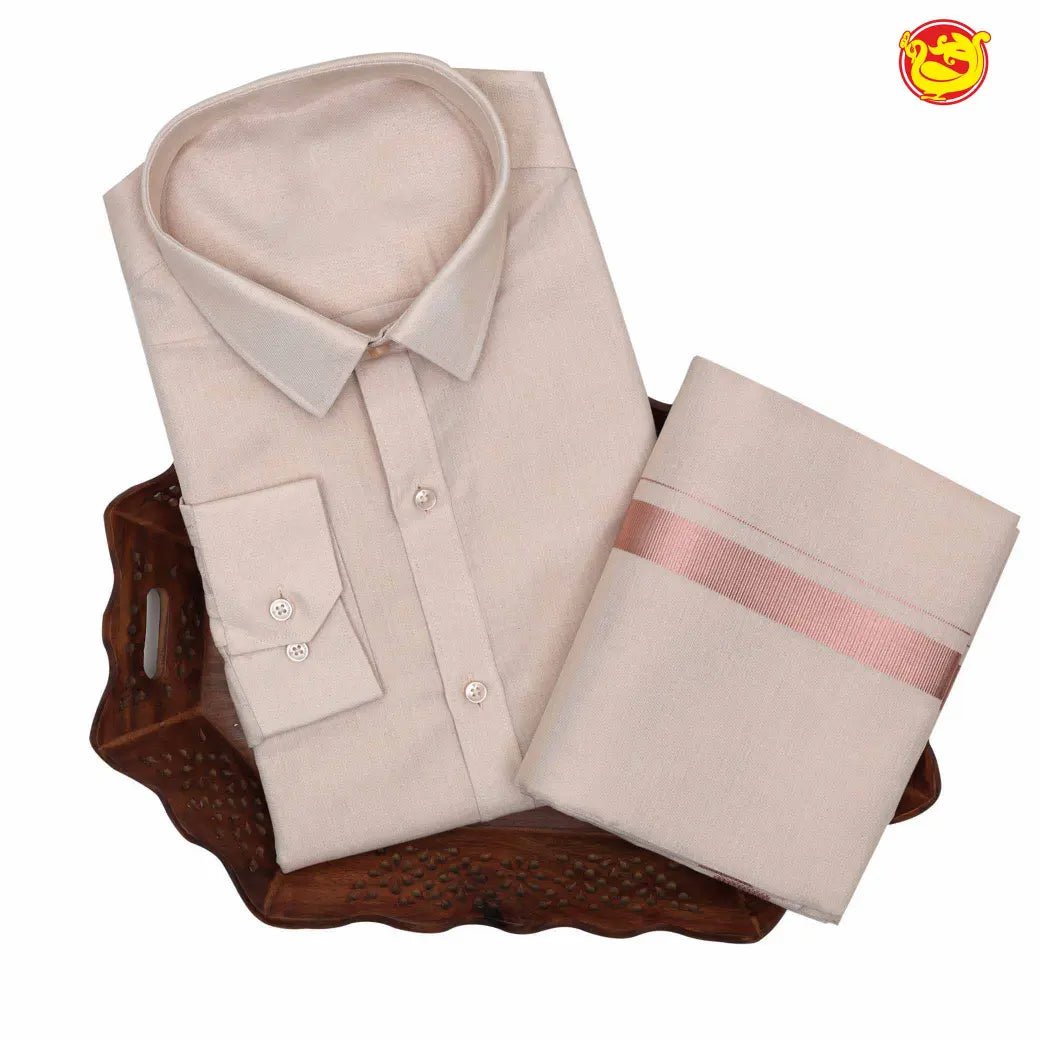 Rose gold art tissue silk flexi fit dhoti and readymade shirt set