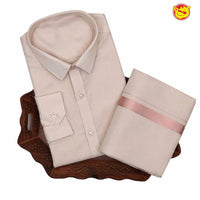 Rose gold art tissue silk flexi fit dhoti and readymade shirt set - Thenianantham