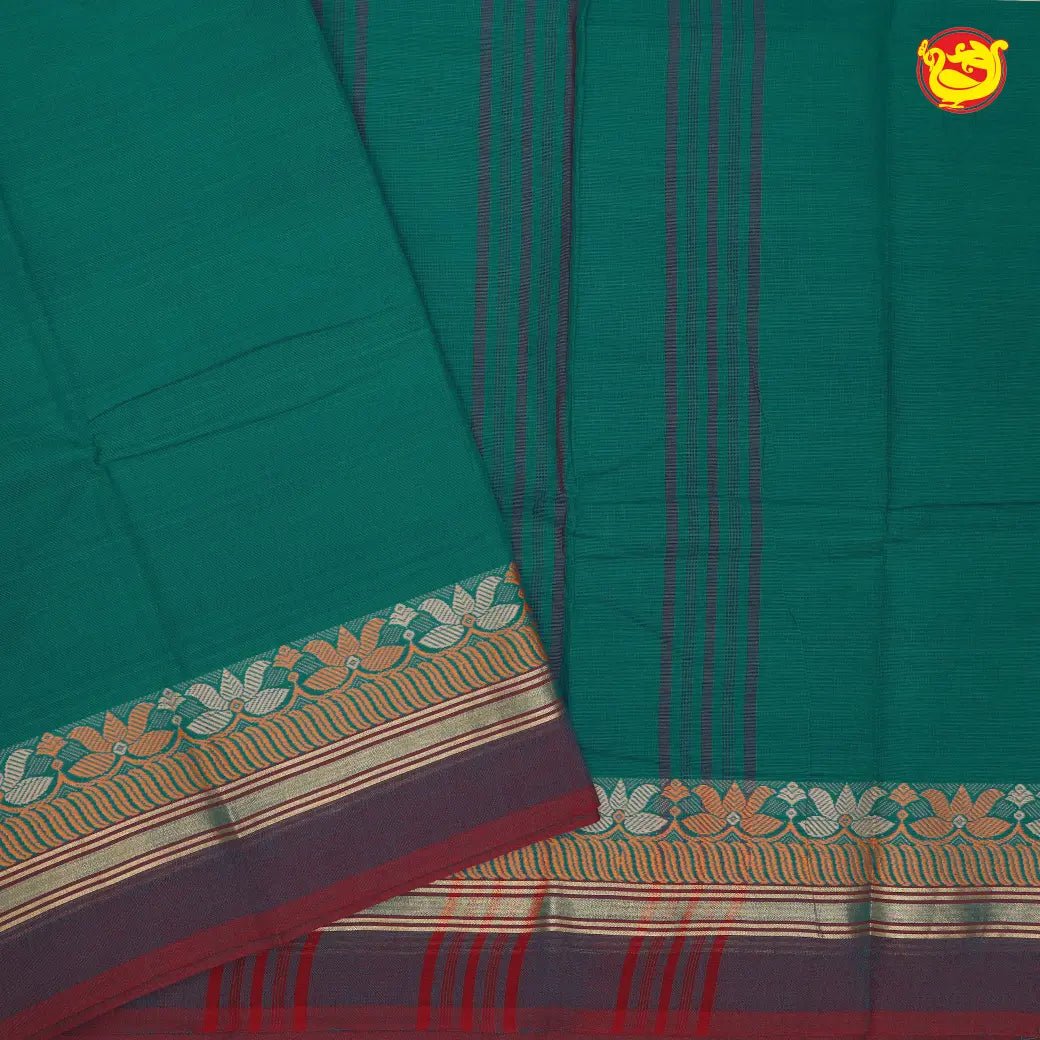 Green with Light Maroon Pure Chettinad Cotton Saree without Blouse