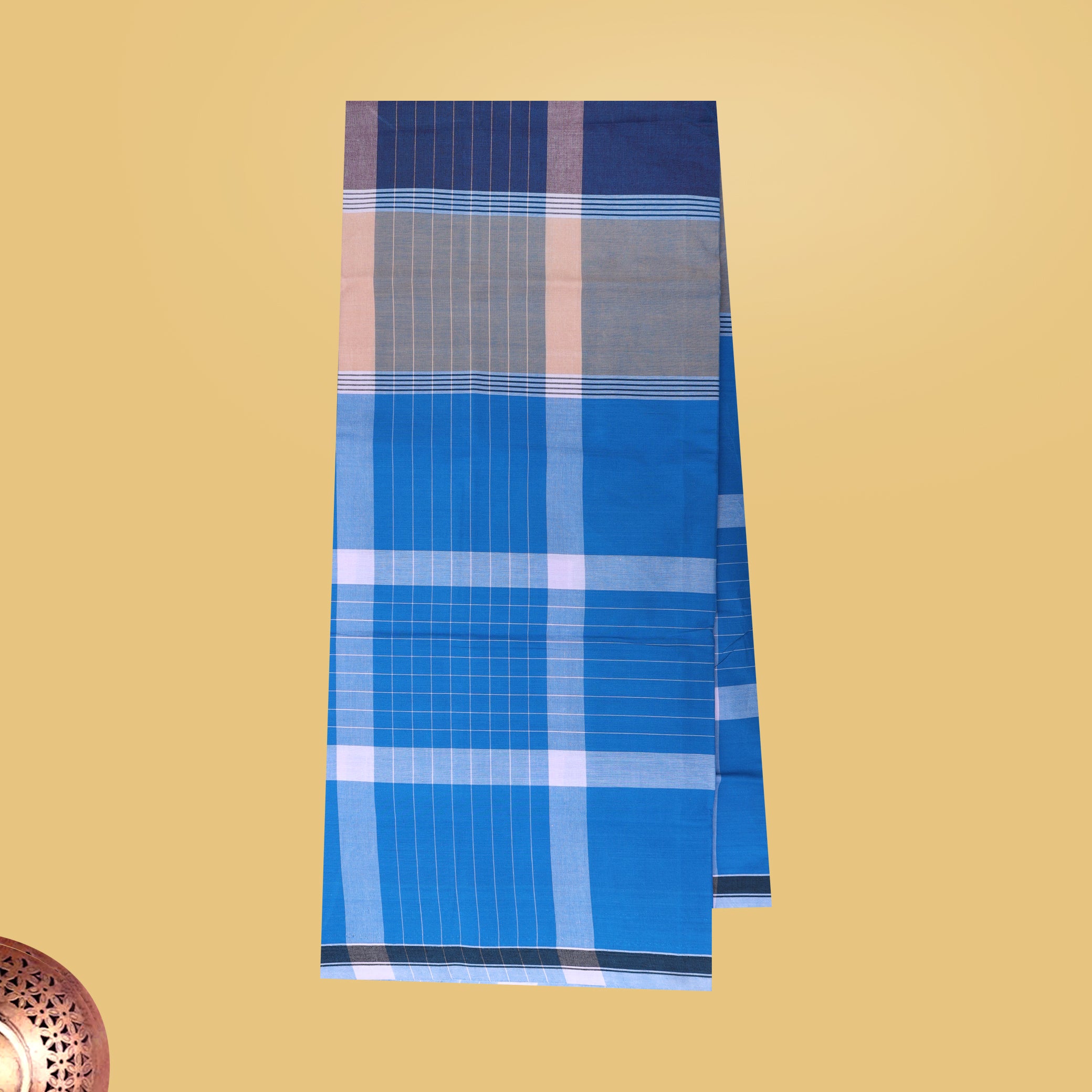 Men’s  Blue  with White Checked Cotton Stitched Lungi