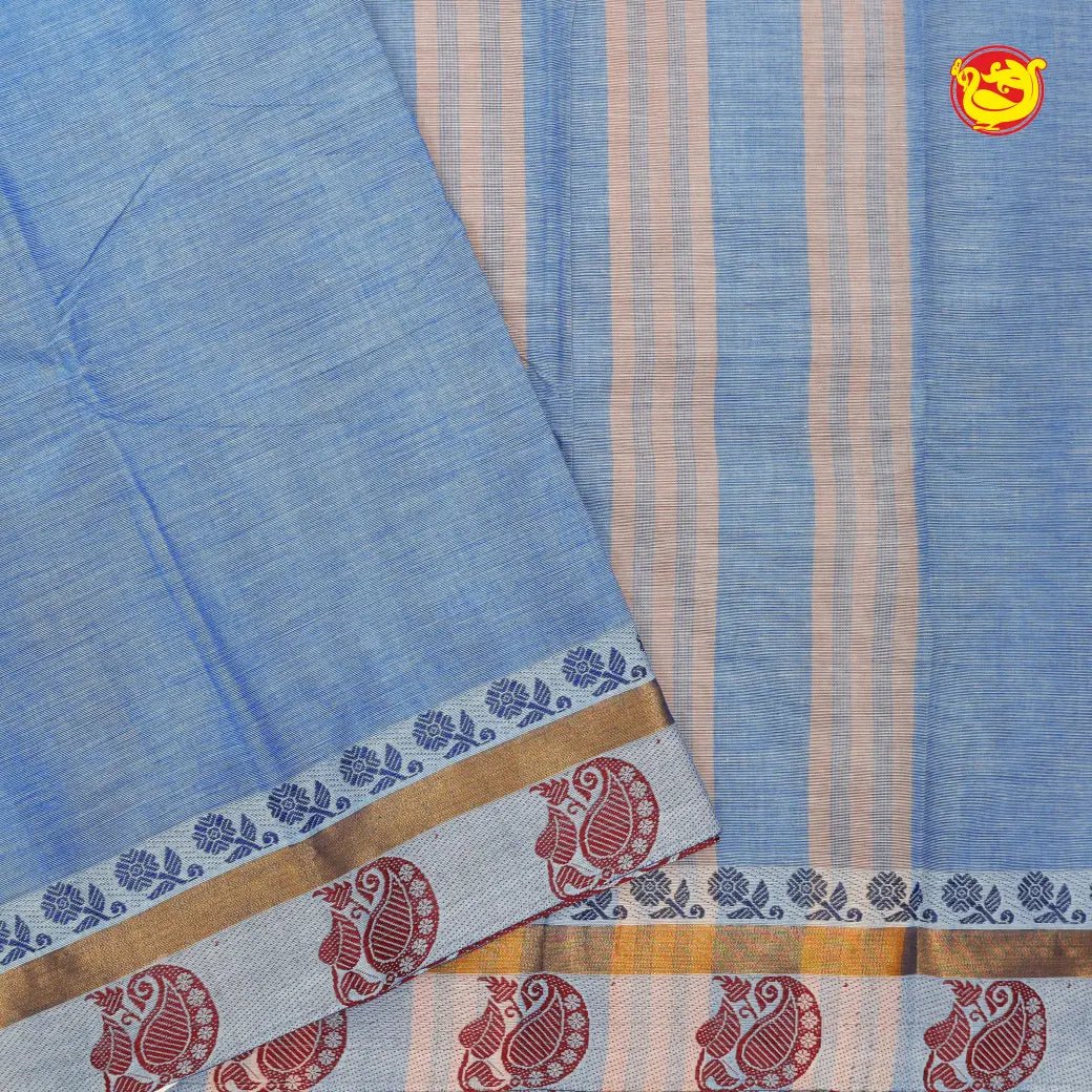 Light sky blue colour Pure Chettinad Cotton Saree  without Blouse