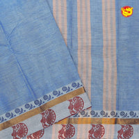 Light sky blue colour Pure Chettinad Cotton Saree without Blouse - Thenianantham