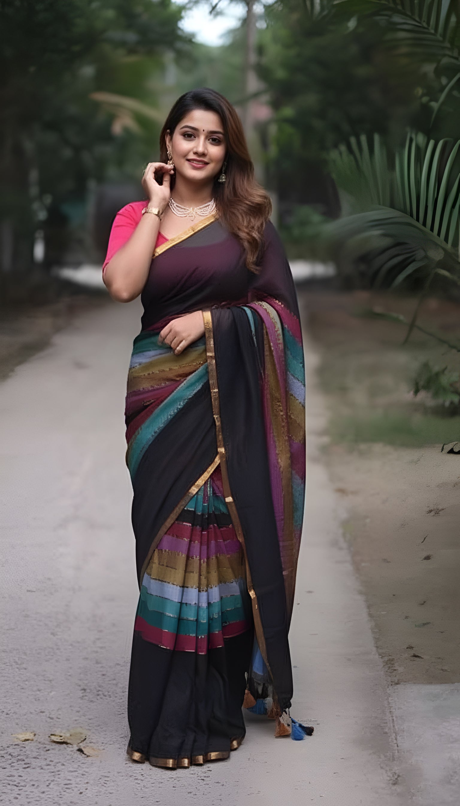 Black  With Multi Colour Mul Mul Cotton Sarees