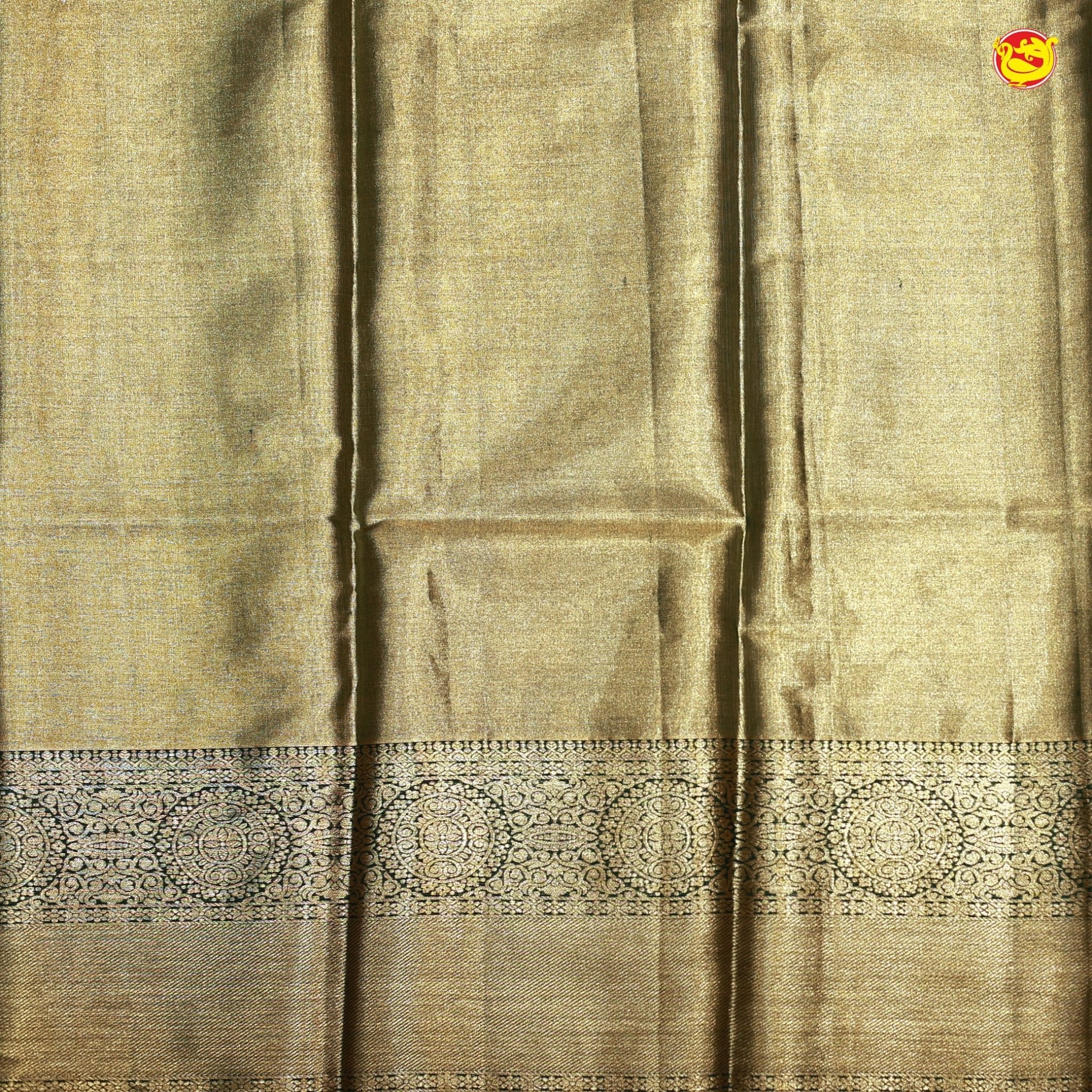 Beige Striped body with dark Green border Designer Silk Saree - Thenianantham