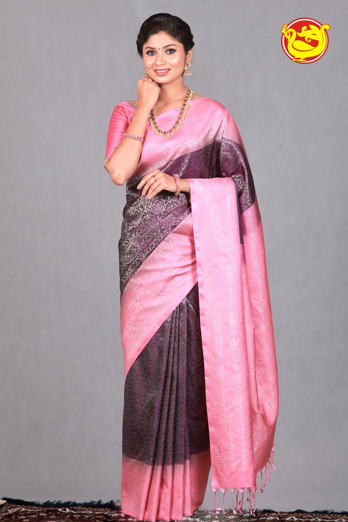 Purple With Pink Soft Silk Saree