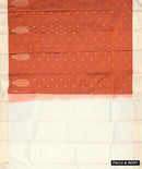 Orange with Off-White Border Floral Motifs Soft  Silk Saree