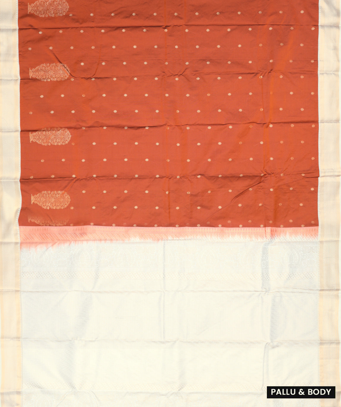 Orange with Off-White Border Floral Motifs Soft  Silk Saree