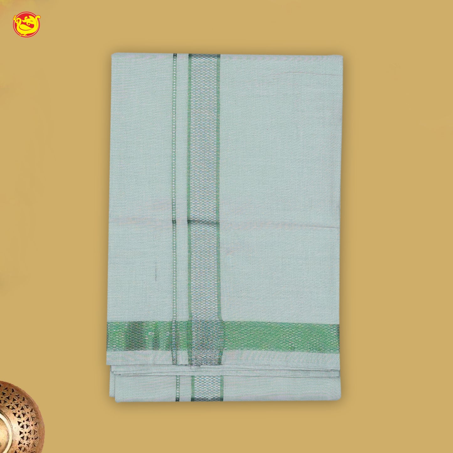 Ice Green Readymade Shirt And Matching Border Dhoti Set for Men