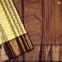 Golden Tissue and Dark Purple Border With Floral Design Pure Kanjivaram Subhalaya Wedding Silk Saree - Thenianantham