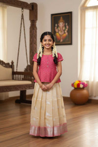 Pink With Sandal Girls Branded Readymade Pattu Pavadai