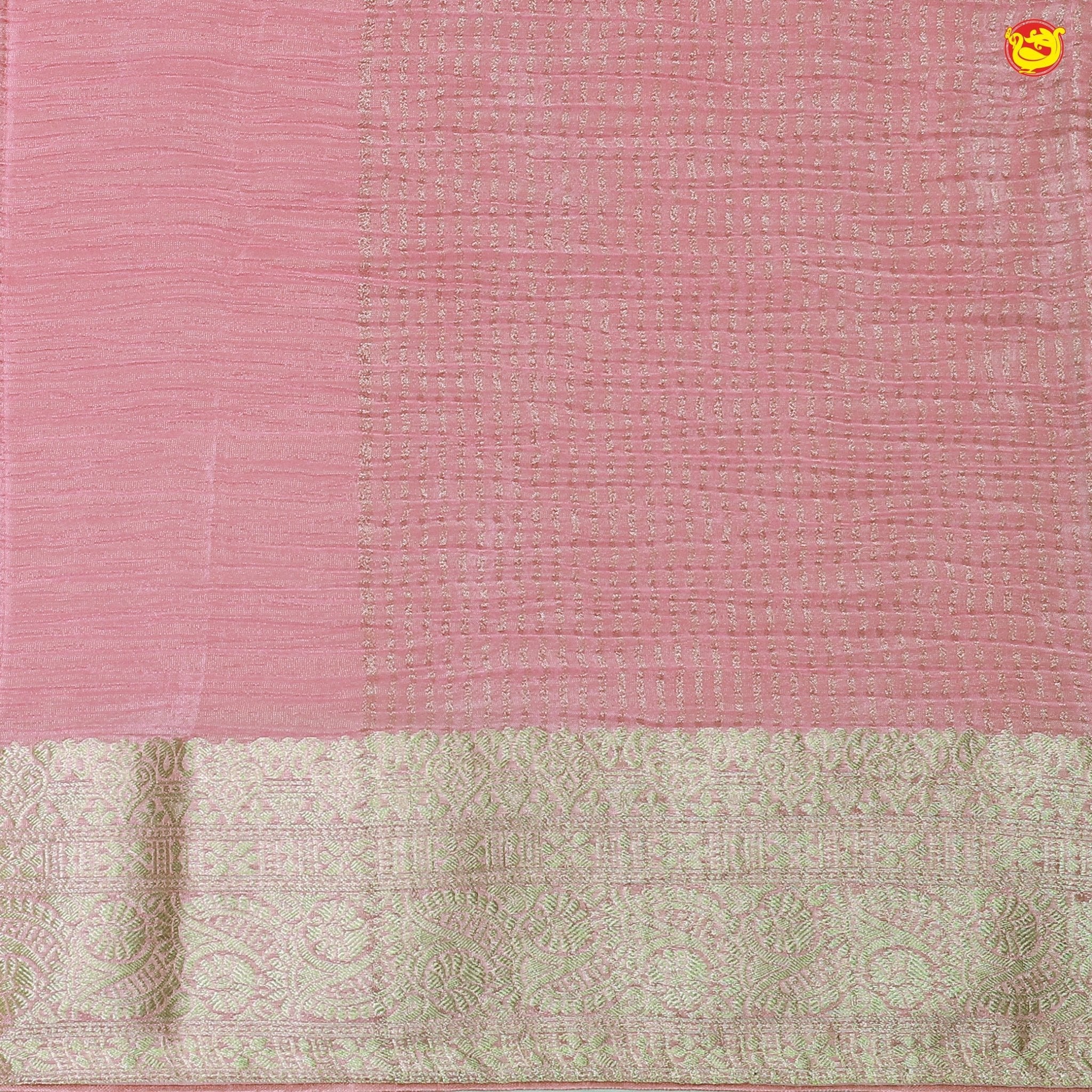 Dark Pastel Pink Stripes Design Tissue Crush Designer Saree with Readymade Designer HandWork Blouse - Thenianantham