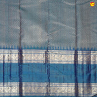 Peacock Blue With Stripes Motifs Gold Zari Peacock and Stripes Long Border Pure Kanjivaram Wedding Silk Saree - Thenianantham