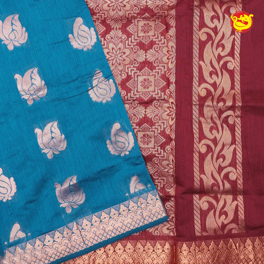 Blue With Maroon Kalyani Cotton Saree