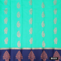 Aqua Green With Navy Blue Border Silk Cotton Saree