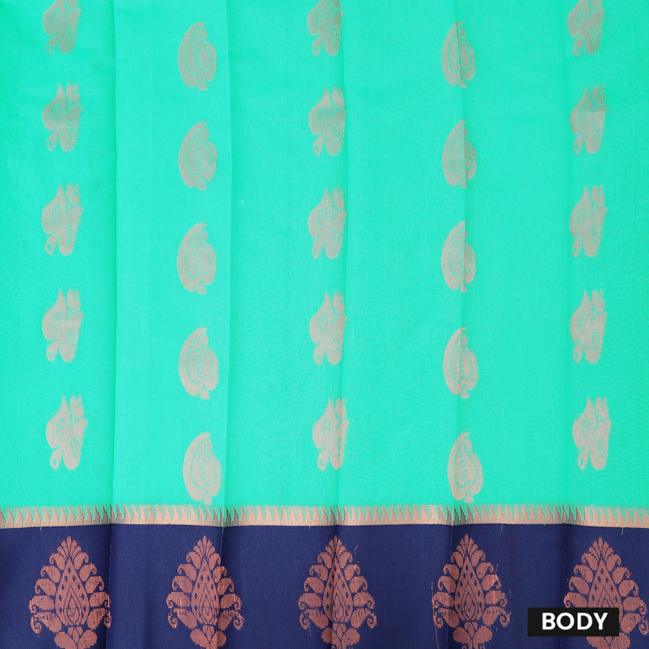 Aqua Green With Navy Blue Border Silk Cotton Saree