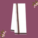 White with Dark Brown - The very thin stripes running alongside it appear to be gold Fancy Border Single Layer Cotton Men’s Dhoti