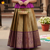 Purple With Mustard Yellow Girls Branded Readymade Pattu Pavadai