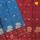 Light Blue with Maroon Pure Bengal Cotton Saree without Blouse