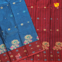 Light Blue with Maroon Pure Bengal Cotton Saree without Blouse