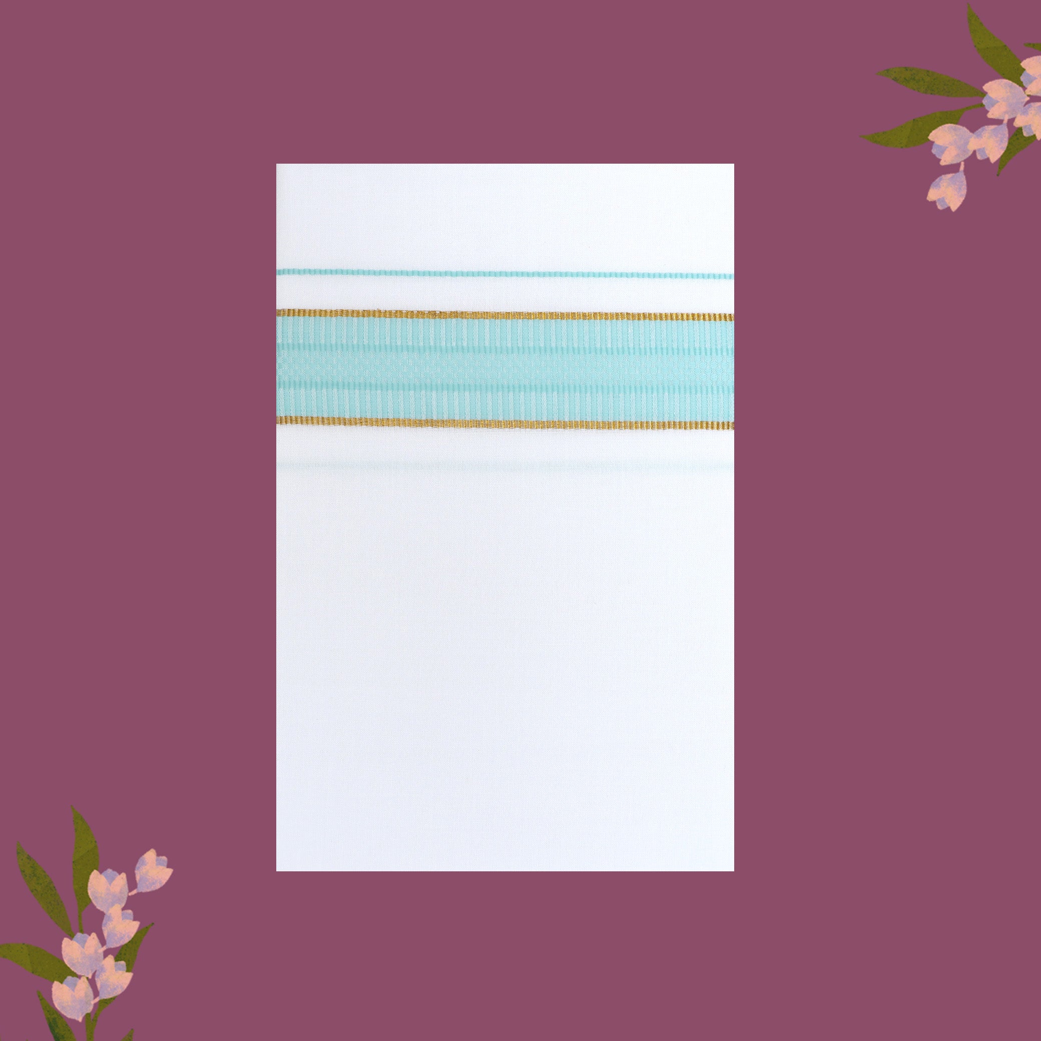 White with Turquoise - The very thin stripes running alongside it appear to be gold Fancy Border Single Layer Cotton Men’s Dhoti