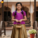 Purple With Mustard Yellow Girls Branded Readymade Pattu Pavadai