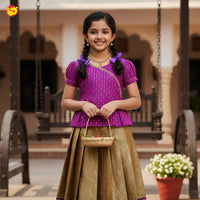 Purple With Mustard Yellow Girls Branded Readymade Pattu Pavadai