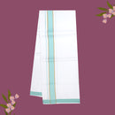 White with Turquoise - The very thin stripes running alongside it appear to be gold Fancy Border Single Layer Cotton Men’s Dhoti