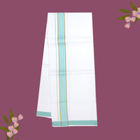 White with Turquoise - The very thin stripes running alongside it appear to be gold Fancy Border Single Layer Cotton Men’s Dhoti
