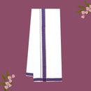 White with Purple  - The very thin stripes running alongside it appear to be gold Fancy Border Single Layer Cotton Men’s Dhoti